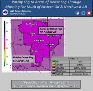 Dense fog advisory issued for eastern Oklahoma through 11 a.m. Thursday