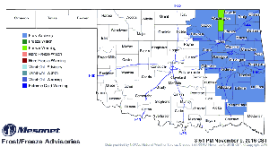 Frost advisory in Tulsa County; freeze warning overnight tonight in Washington County