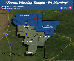 Freeze warning overnight for parts of northeast Oklahoma
