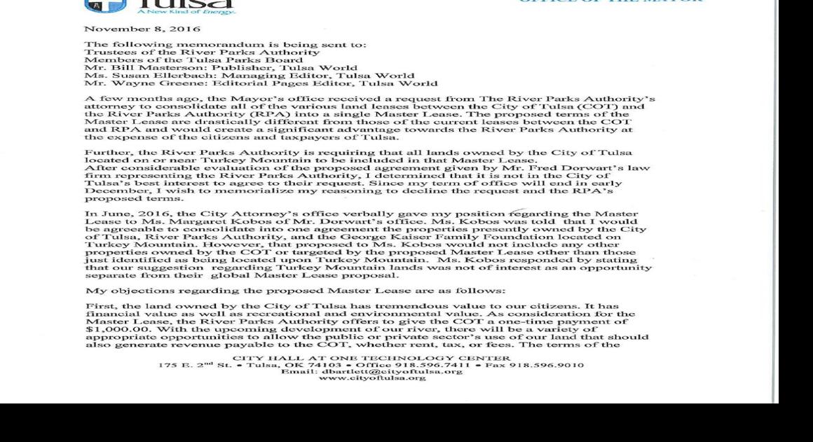 Bartlett rejects River Parks proposal for master lease