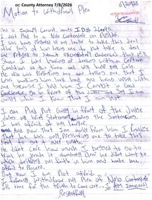 Zachary Conway letter to withdraw no contest plea