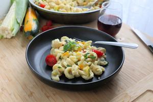Corn, pasta and zucchini