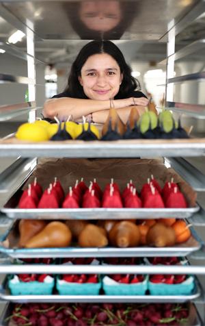 LOS ANGELES, CA - June 18, 2026: Owner Jessica Gonzalez is photographed at Happy Organics' studio in downtown Los Angeles on Thursday, June 18, 2026. (Christina House / Los Angeles Times)