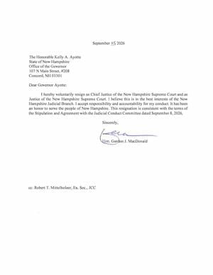 Chief Justice Gordon MacDonald's resignation letter