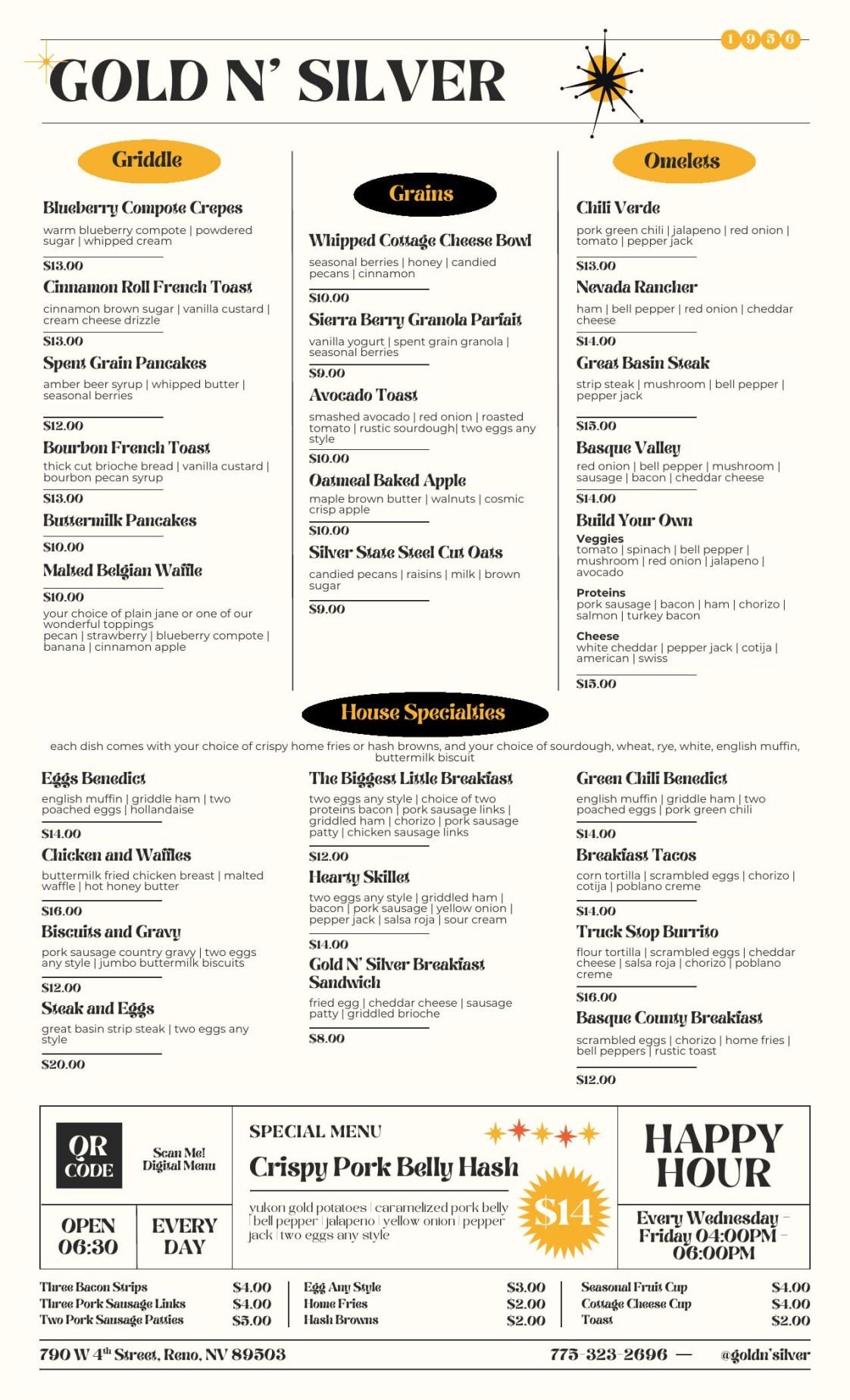 Gold 'N Silver Inn diner menu