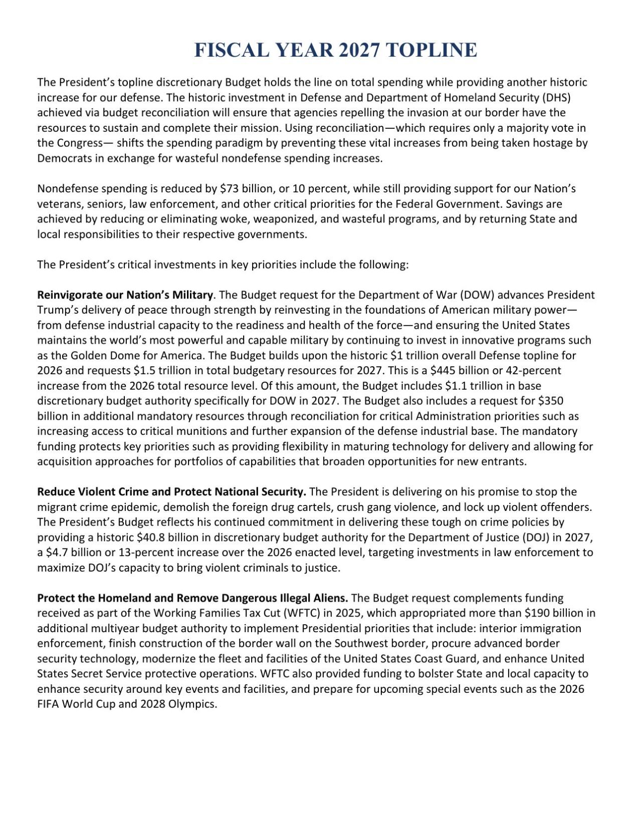 White House 2027 budget