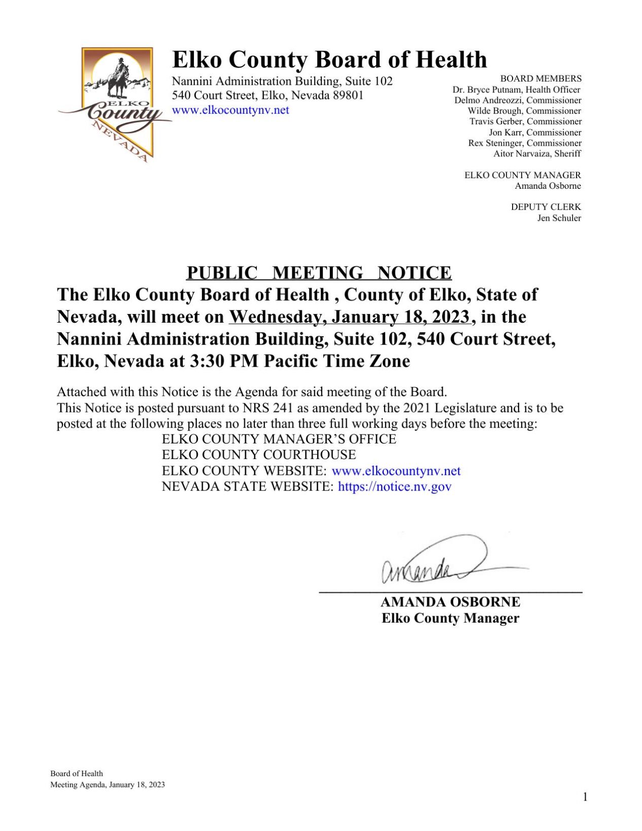 Elko County Board of Health Meeting