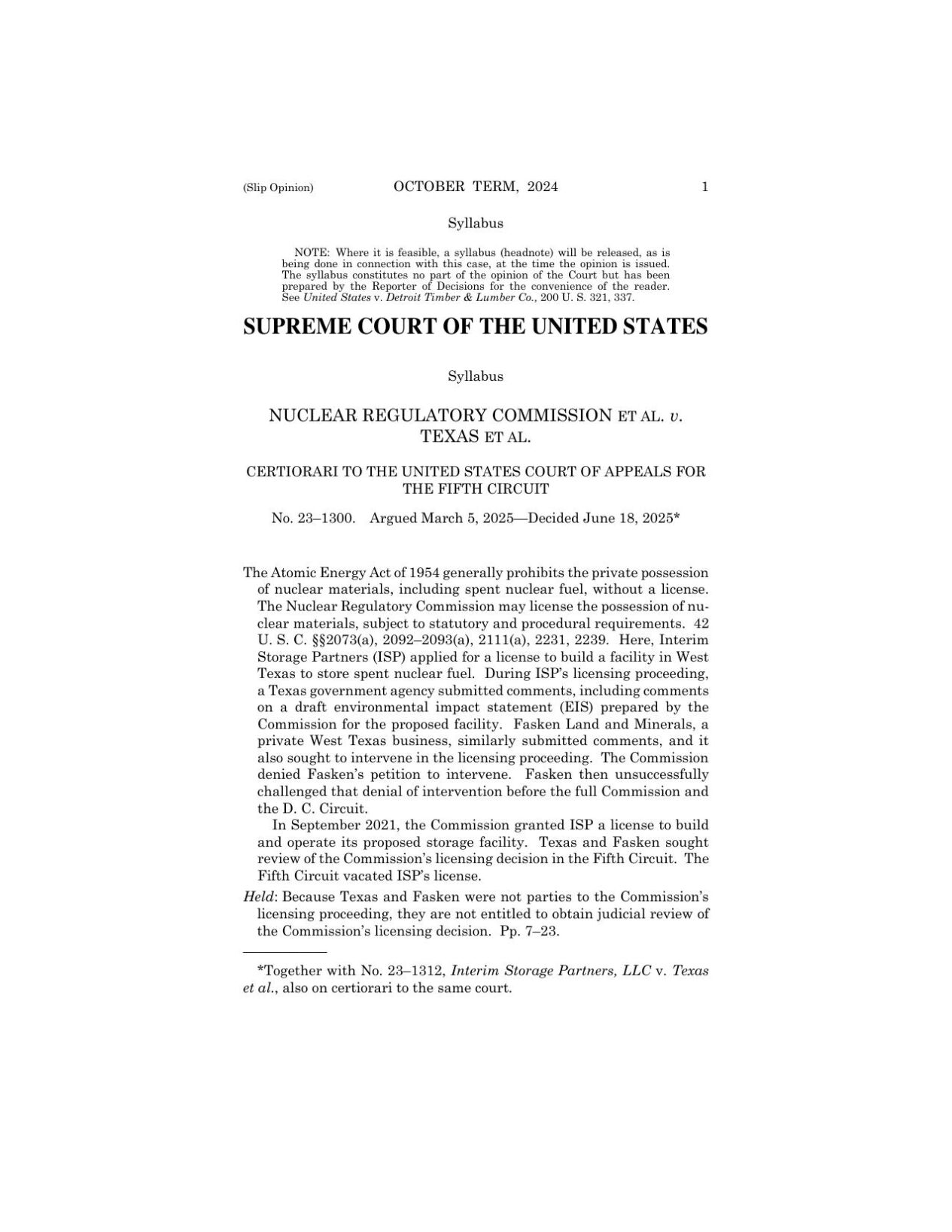Supreme Court nuclear waste storage