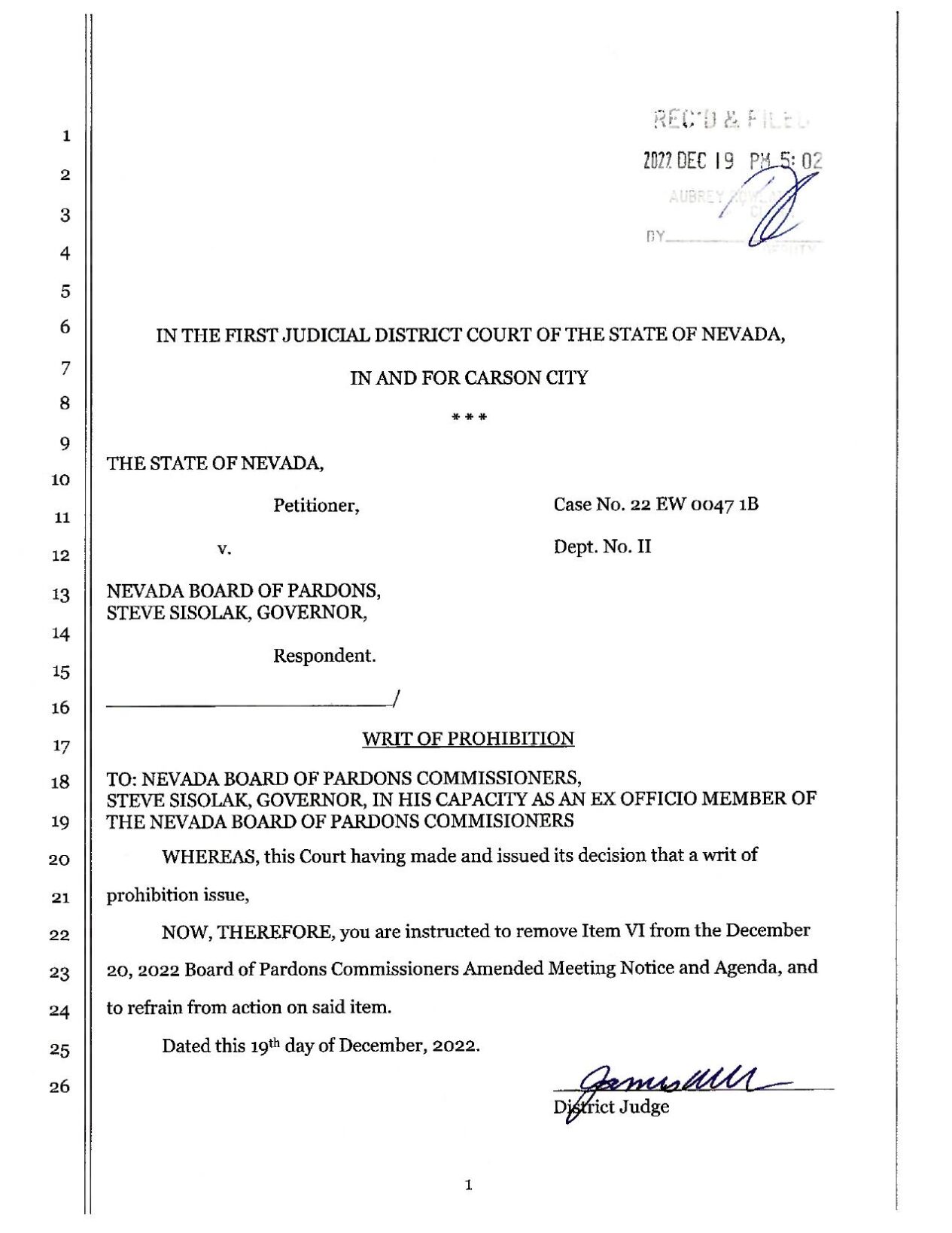 Board of Pardons decision