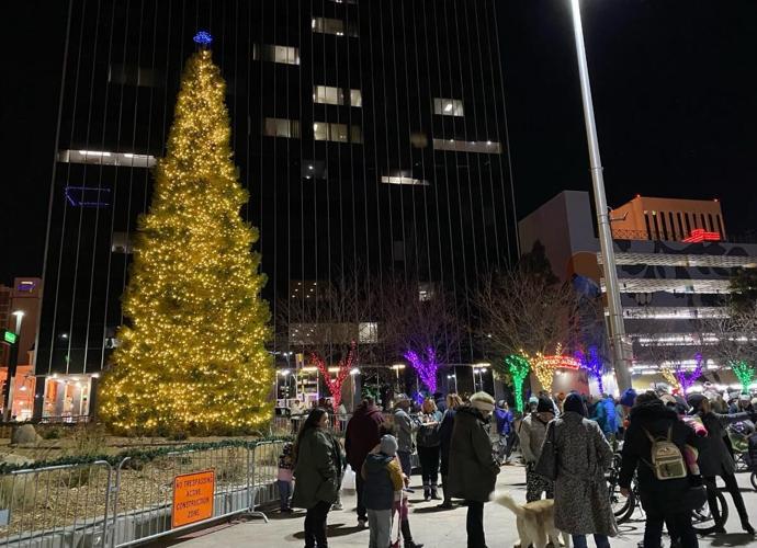 City of Reno Lights Christmas Tree at Downtown Plaza