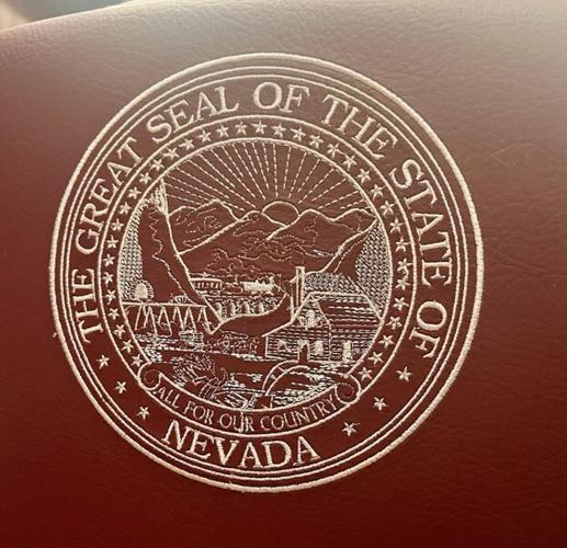 Nevada seal on leather chair