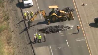 Sinkhole Closes Portion of I-5 Near Tracy in Northern California