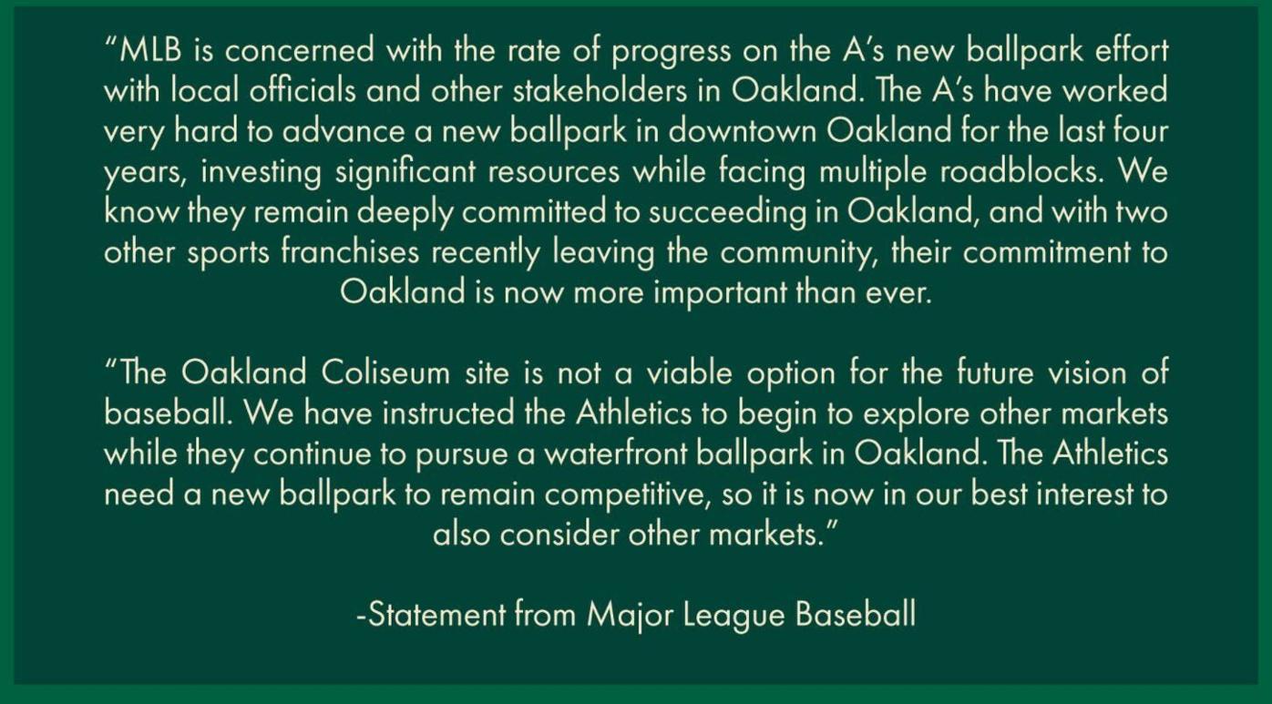 MLB says Oakland A's can explore new markets, but where would they go?