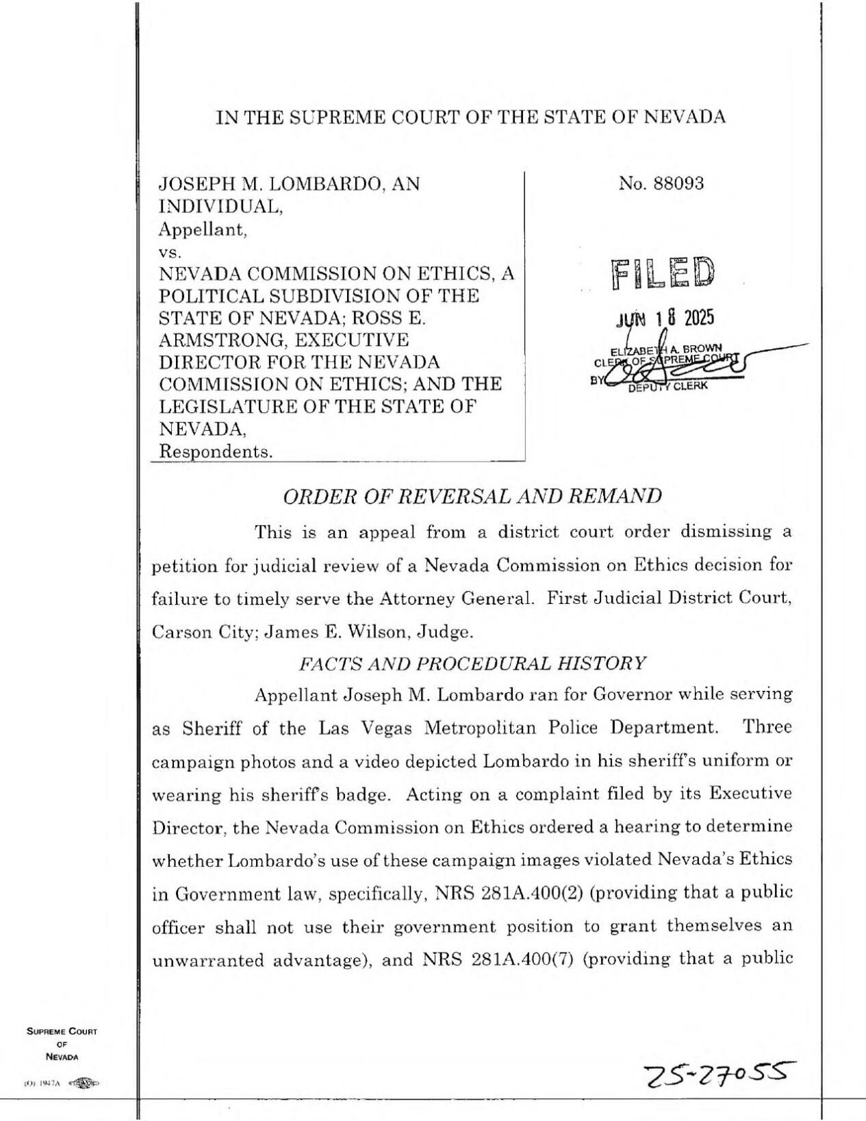 Nevada Supreme Court ethics decision