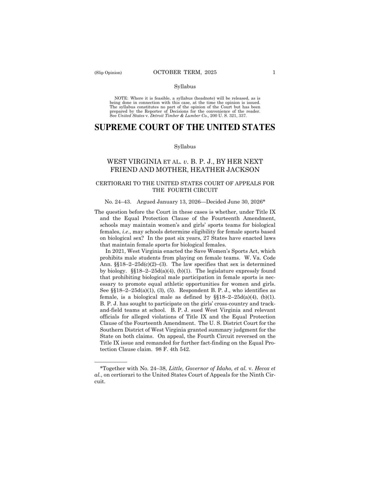 Supreme Court transgender sports ban