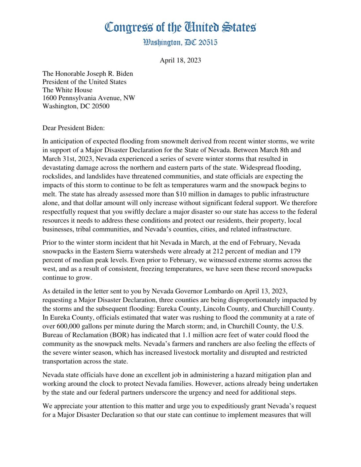 Cortez Masto, Rosen, Horsford letter