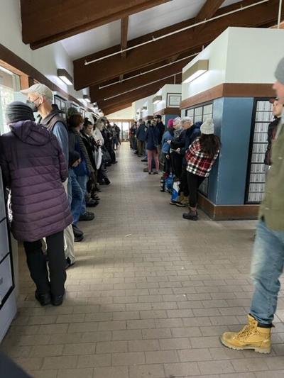 South Lake Tahoe residents waiting for mail, January 2023.