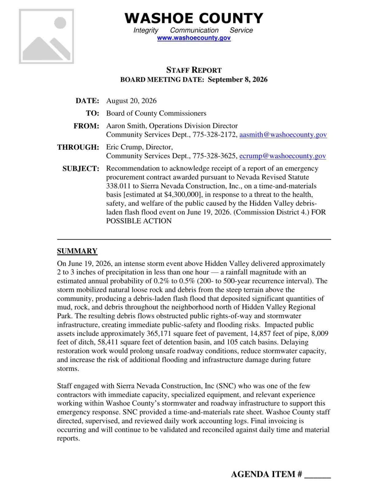 Washoe County Hidden Valley flood report