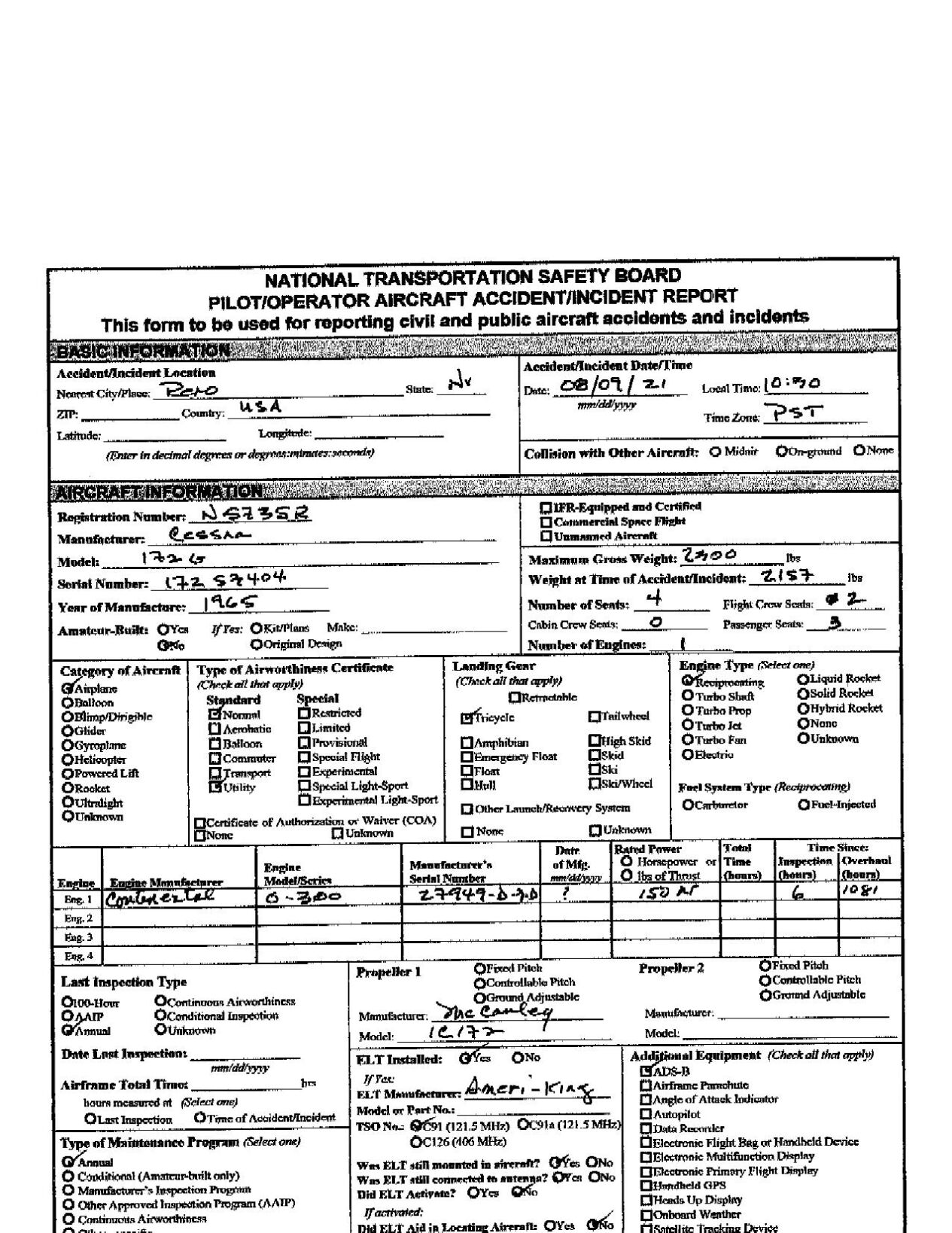 Damonte Ranch plane crash details