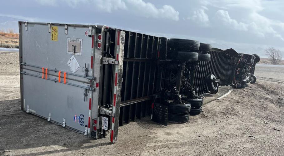 Overturned semi-truck in Washoe Valley