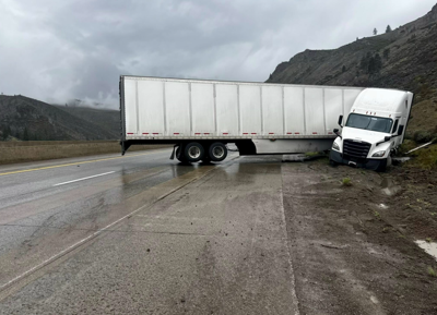 jack-knifed truck on I-80