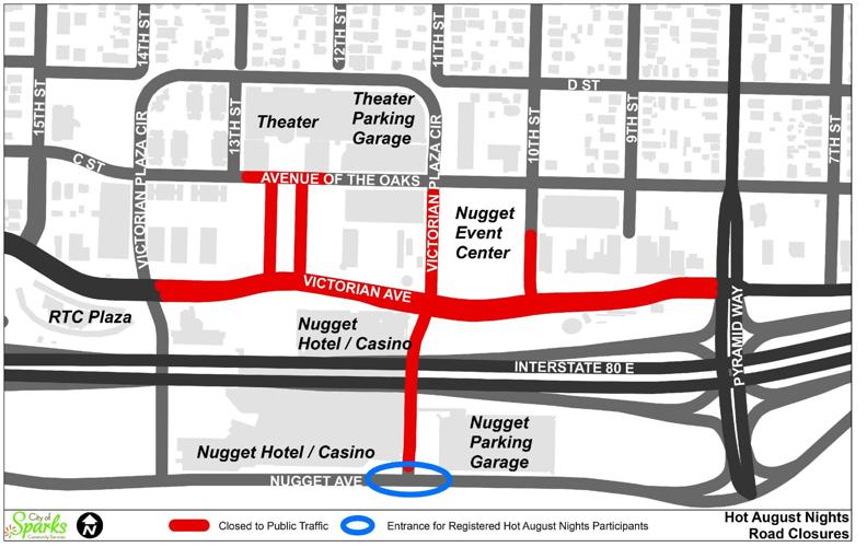 City of Sparks Map Closures for Hot August Nights 2022