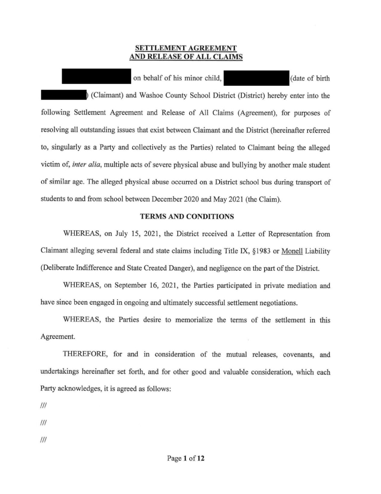 WCSD Settlement Agreement