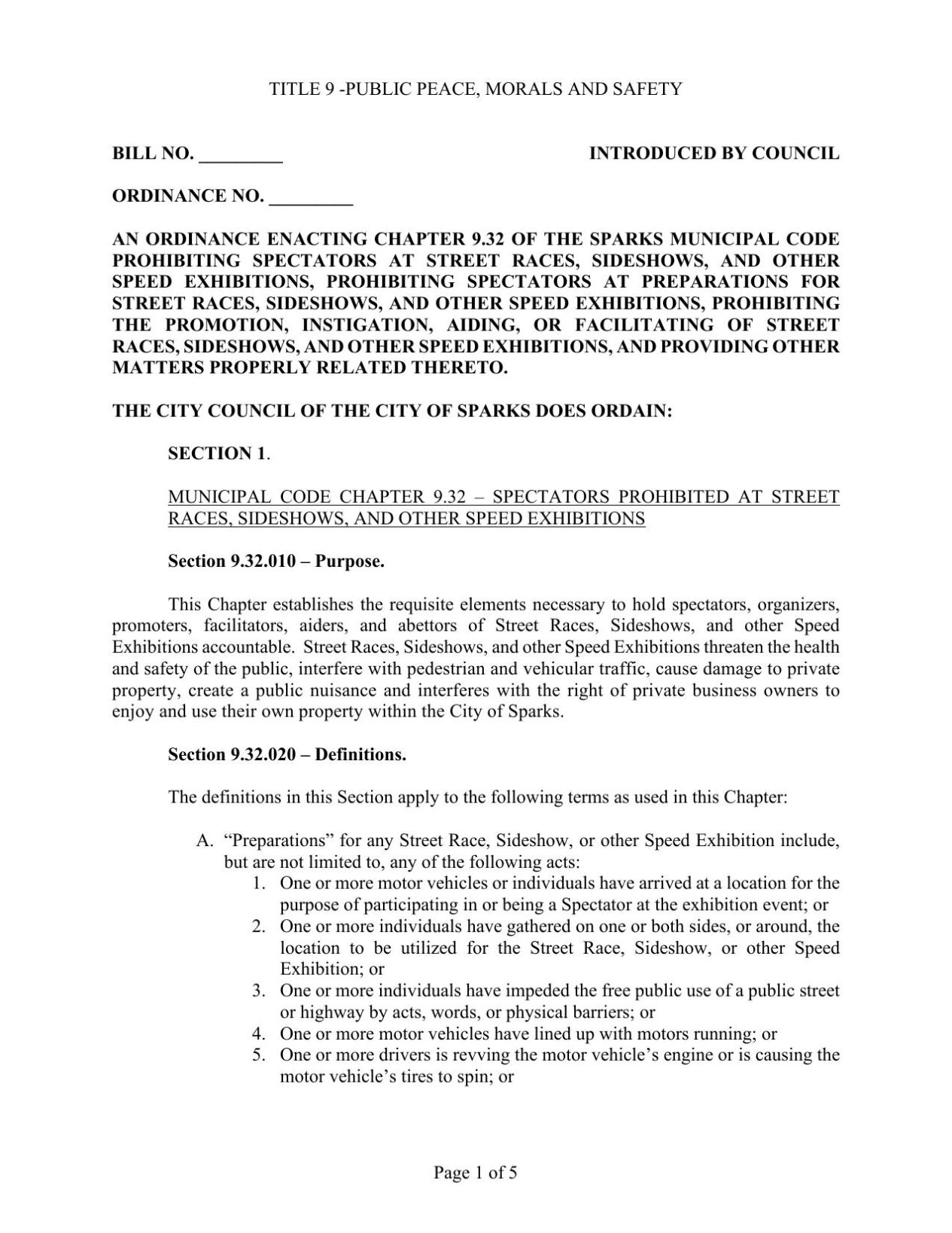 Sparks City Council sideshow info