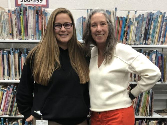 Denali Bell and Susan Ikehara, library technicians at Mark Twain E.S.