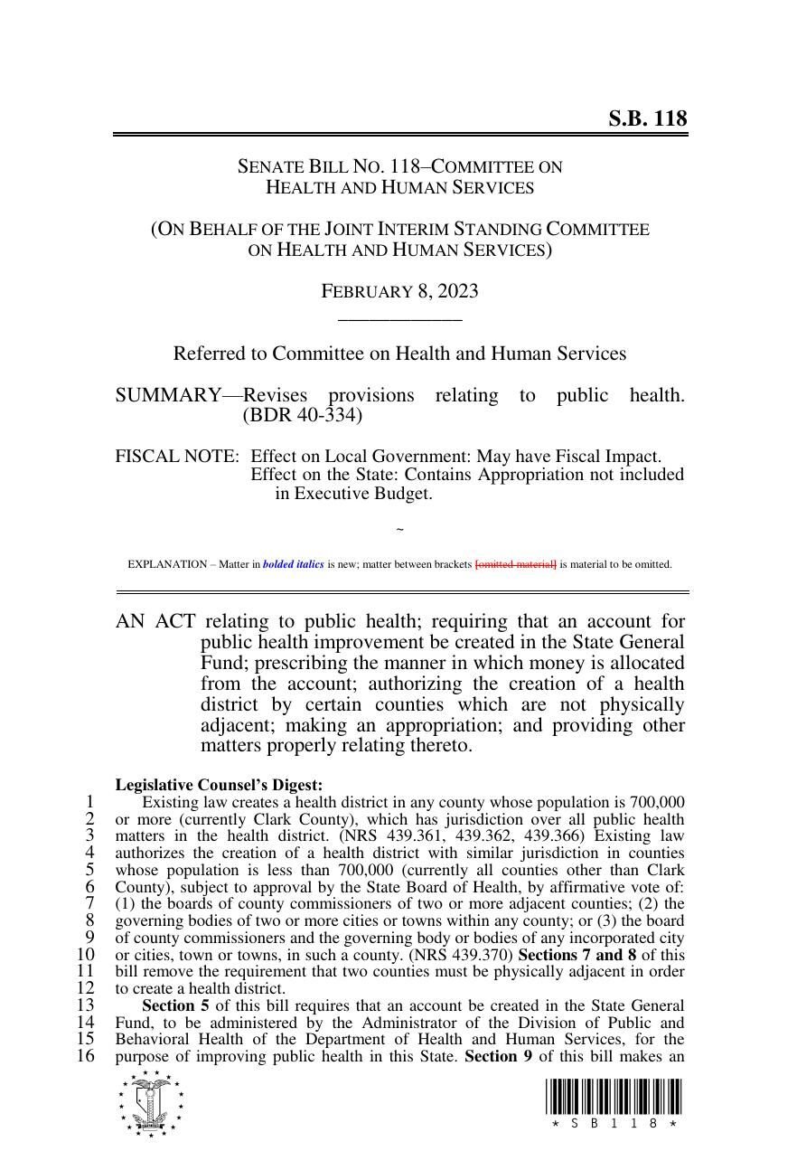 Senate Bill 118