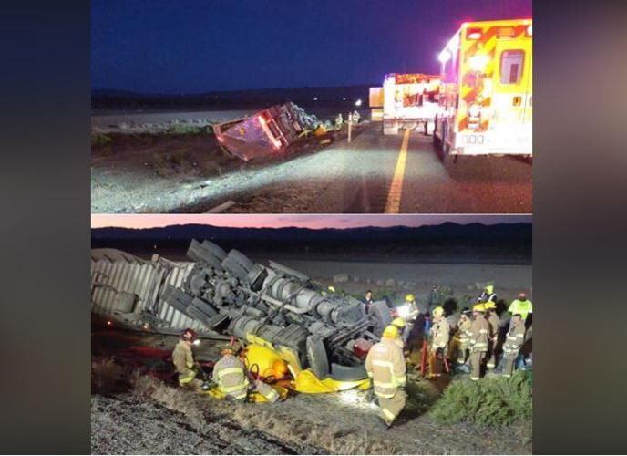Semi truck rollover on I-80 near Lovelock