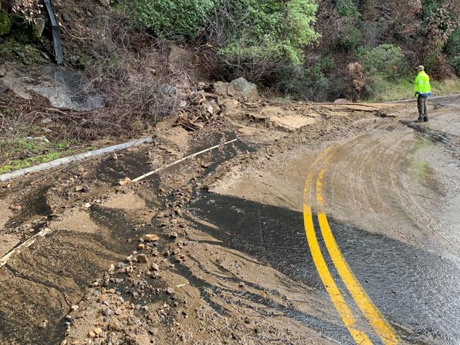 Mud flow along Generals Hwy between Hospital rock and Giant Forest in Sequoia National Park.
