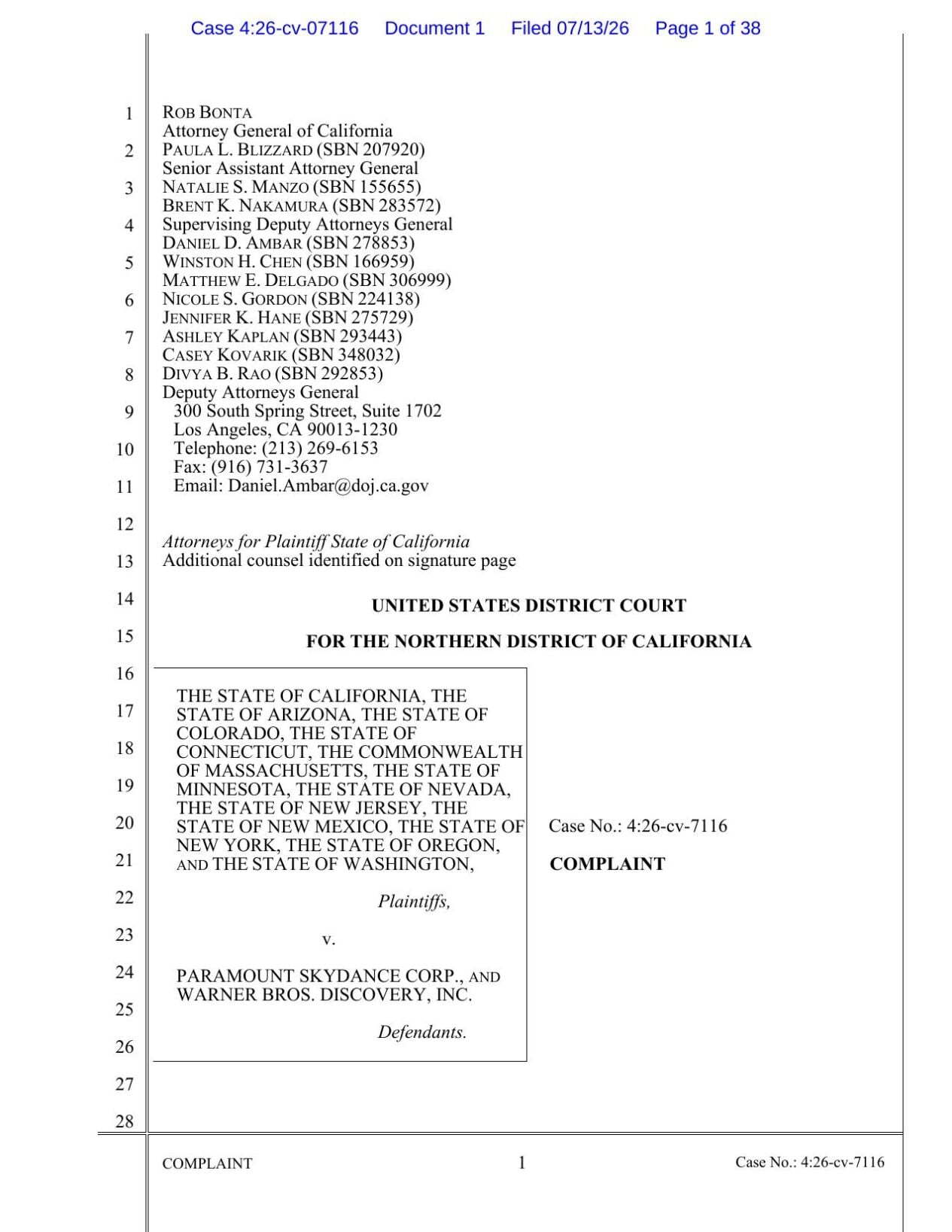 Attorneys General Paramount complaint