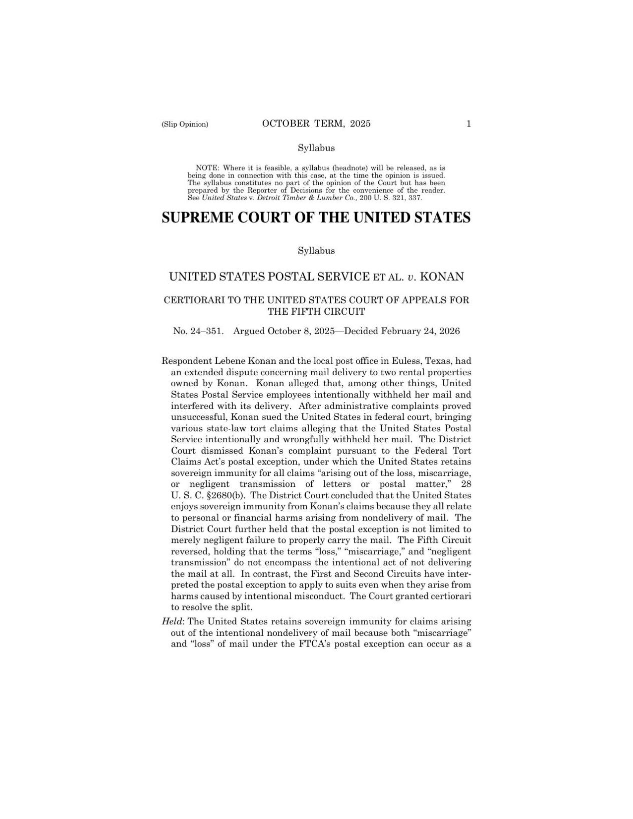 Supreme Court USPS decision
