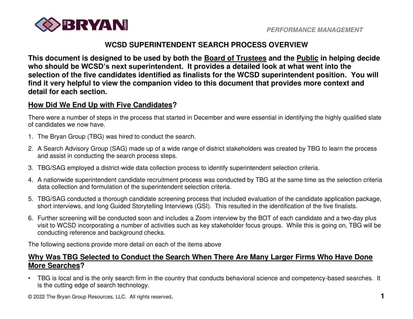 Bryan Group, WCSD Superintendent Search