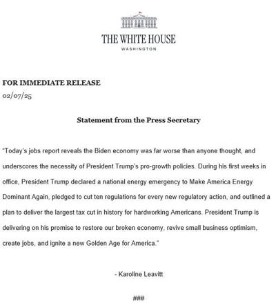 White House monthly jobs statement