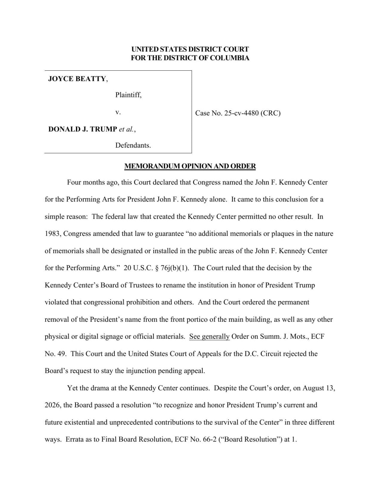 Kennedy Center judge ruling