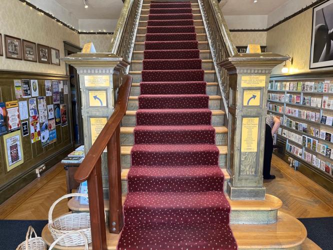 Sundance Books and music inside stairs