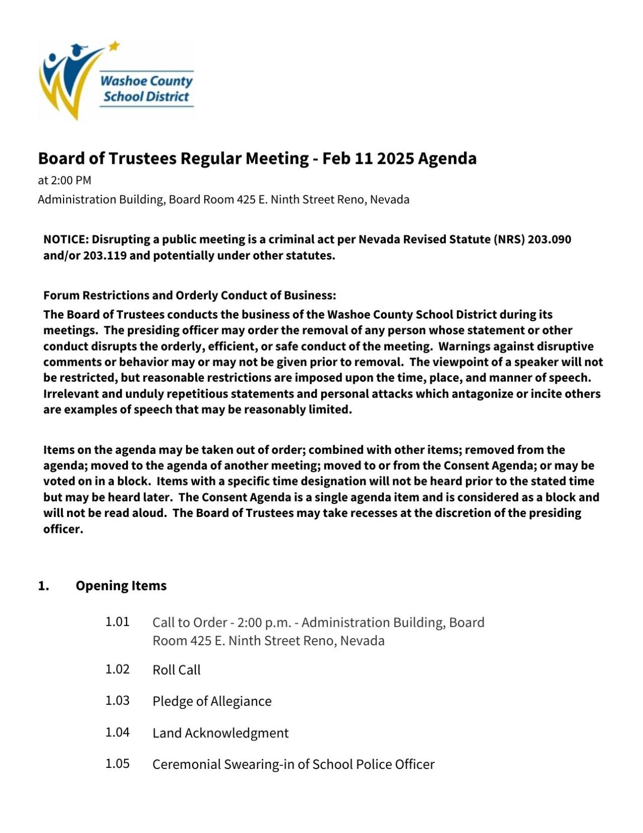 WCSD Board of Trustees meeting Feb. 11