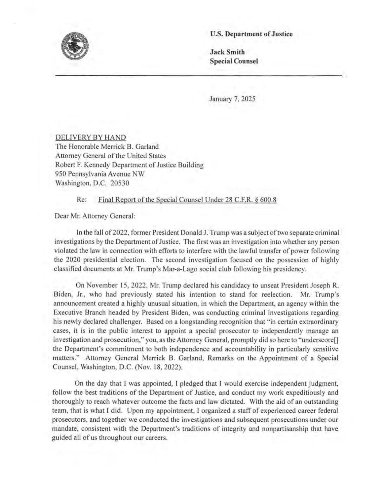 Special Counsel election interference report