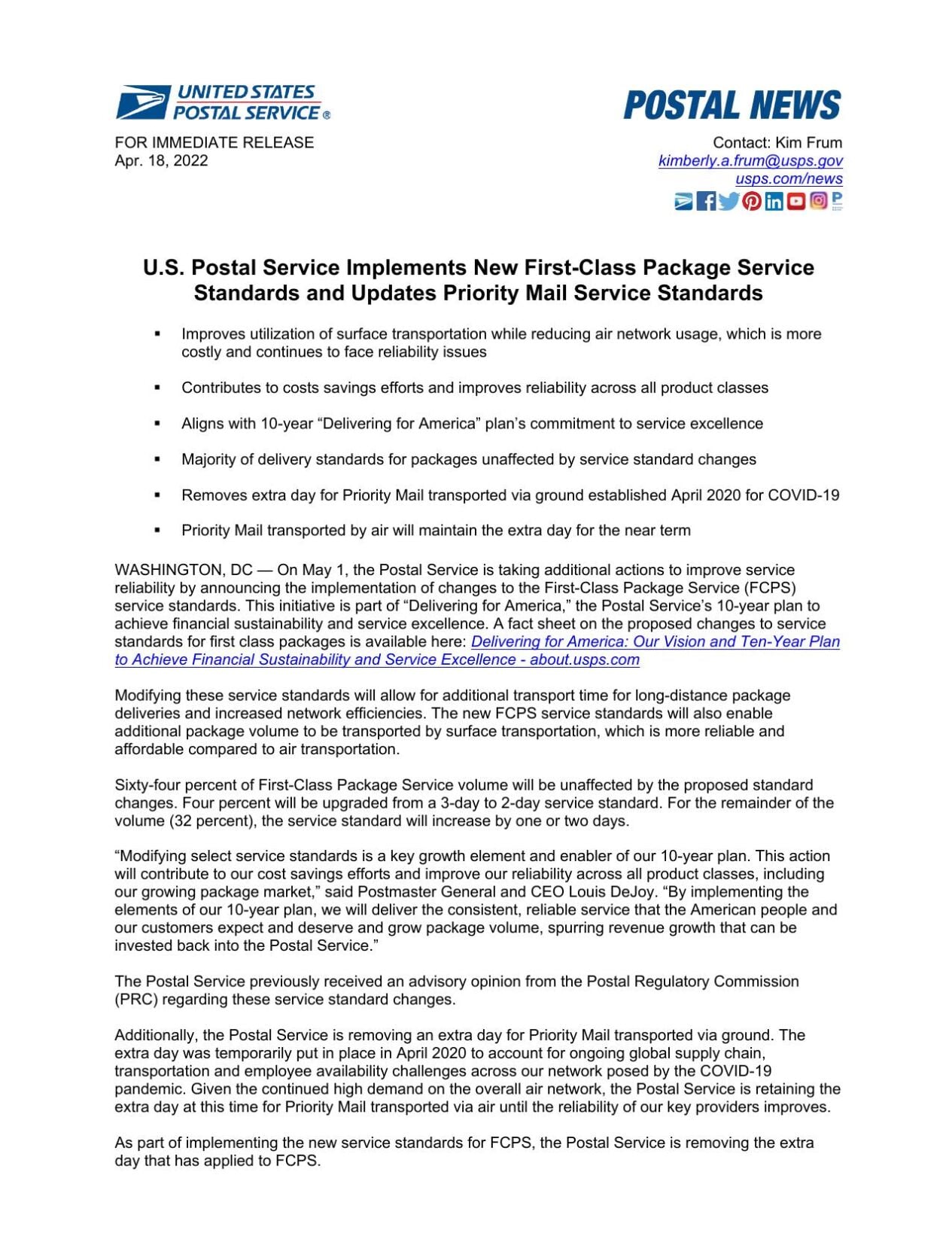 USPS Delivery Changes