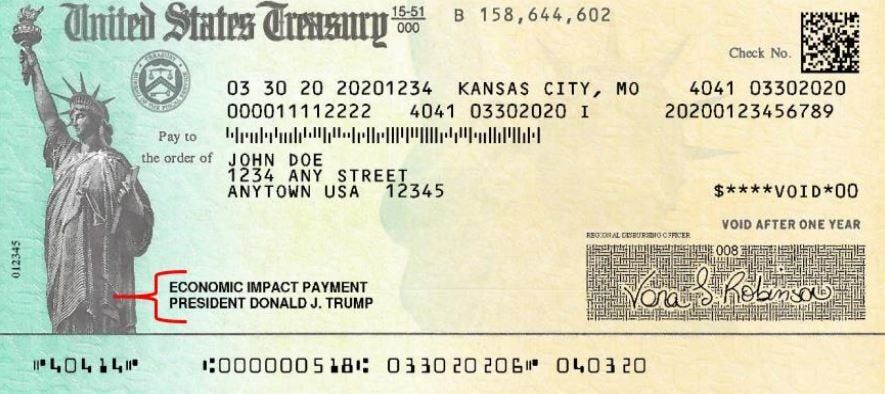 Government Releases Photo of Stimulus Check With President's Name