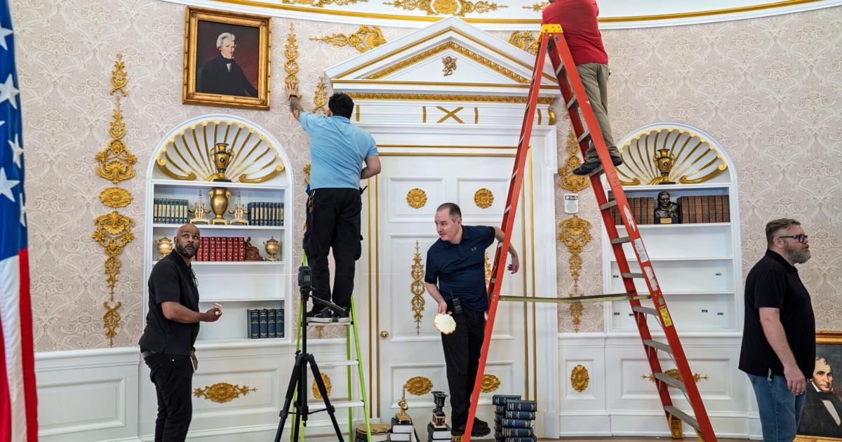 A replica Oval Office near the White House just got a new Trump makeover. Gold flourishes abound