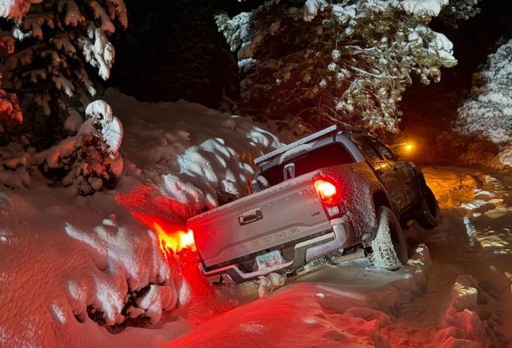 Truck stuck in snow near Verdi