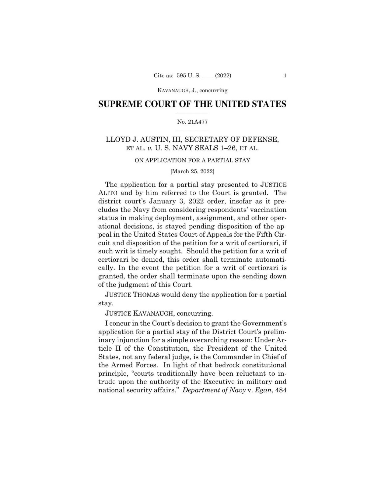 SCOTUS Navy Vaccine Ruling