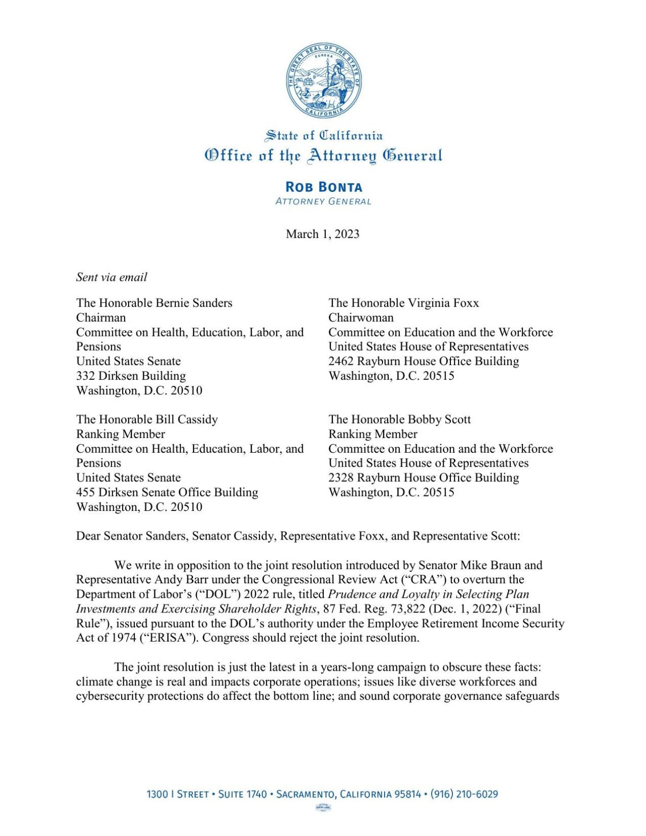 Attorney General Ford Joins Coalition of 21 States to Protect Americans’ Retirement Savings