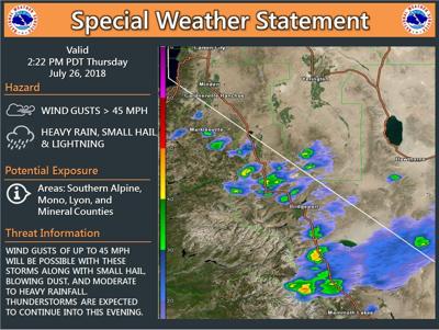 Thunderstorms and Strong Winds Possible Near Mono, Alpine, Lyon & Mineral Counties