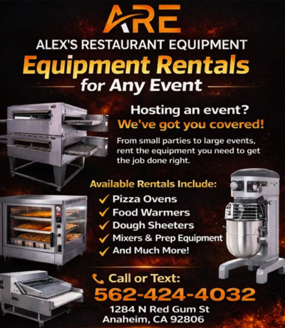 Alex's Restaurant Equipment Announces Equipment Rentals for Any Event
