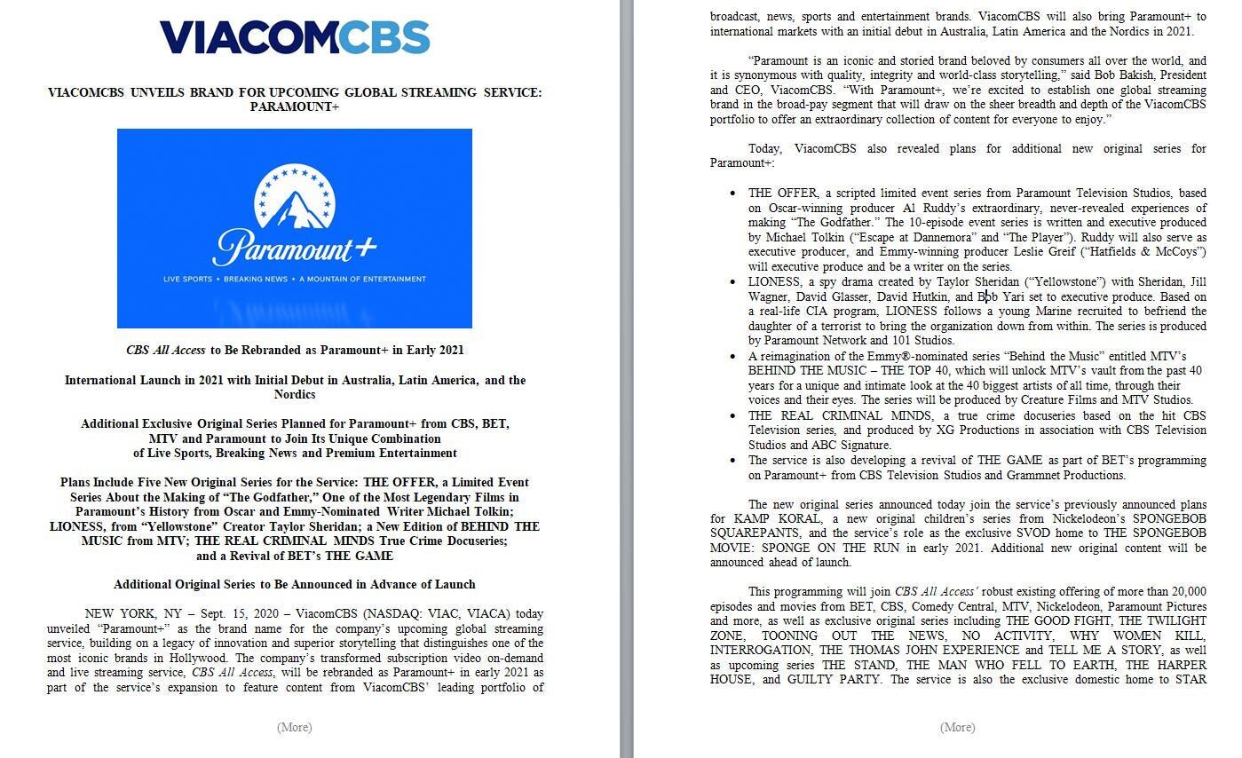 ViacomCBS to Rebrand CBS All Access as Paramount+ Commerce 2news