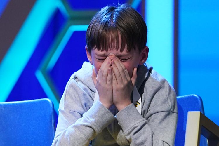 Photos of students competing for the Scripps National Spelling Bee trophy